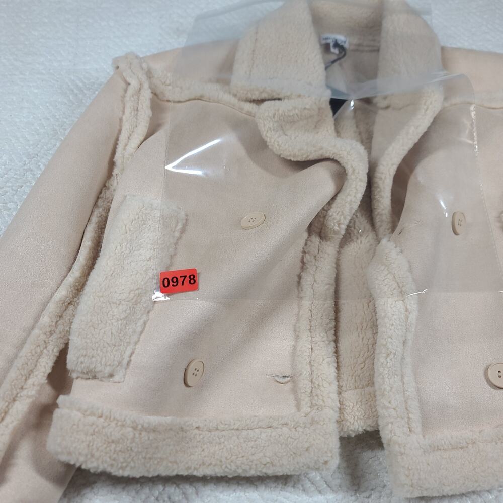 Area Stars Aurora bomber faux suede shearling cream Sz Med Cropped Minimalist - Picture 13 of 13